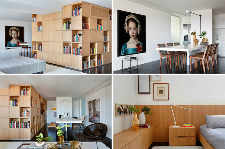 A Central Bookcase Hides The Entrance In This Modern Apartment